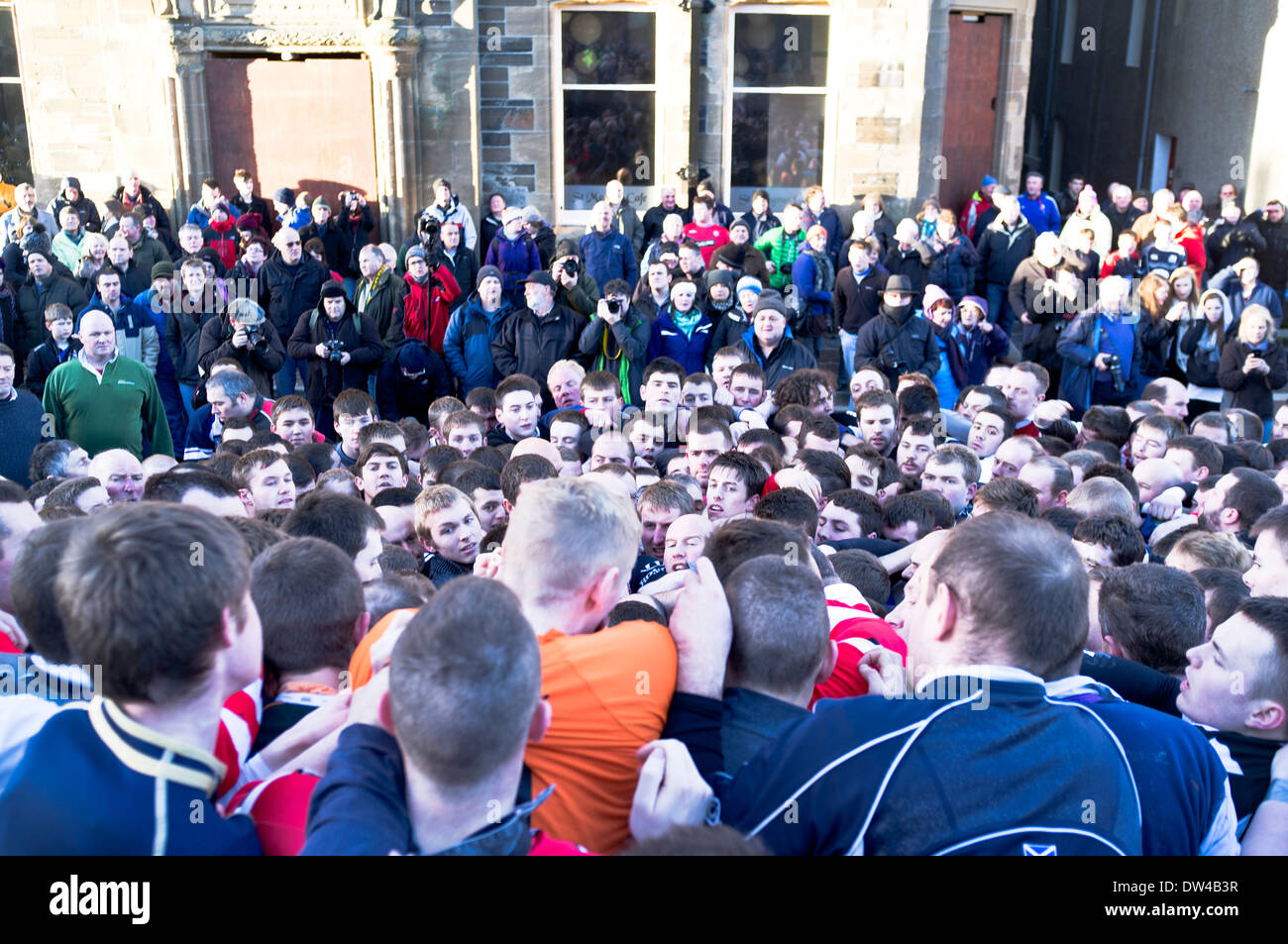 dh Ba game KIRKWALL ORKNEY Pack of Ba players scrum New Years day Ba Stock Photo
