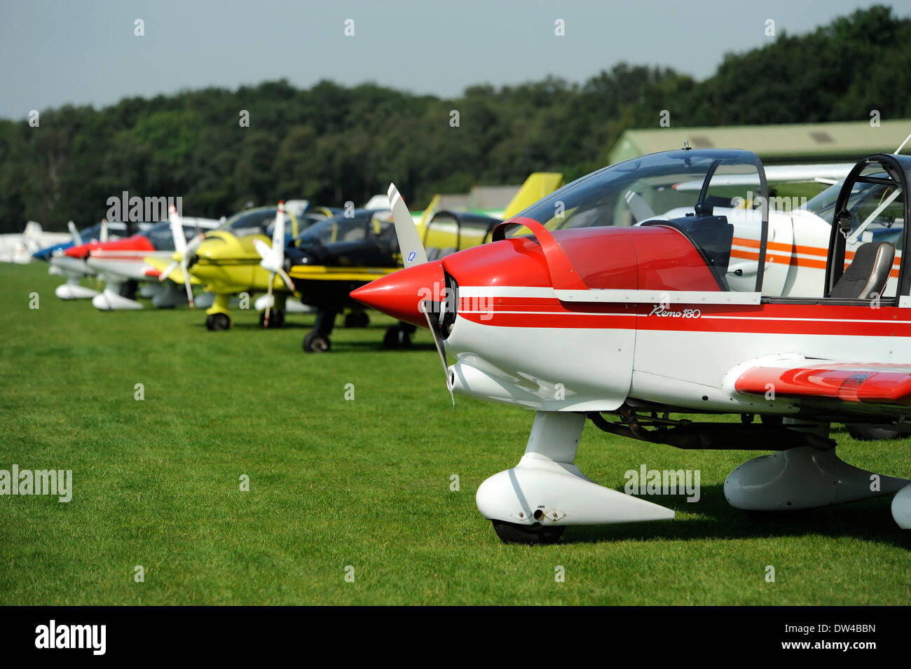 Line of tug planes at a gliding competition Stock Photo