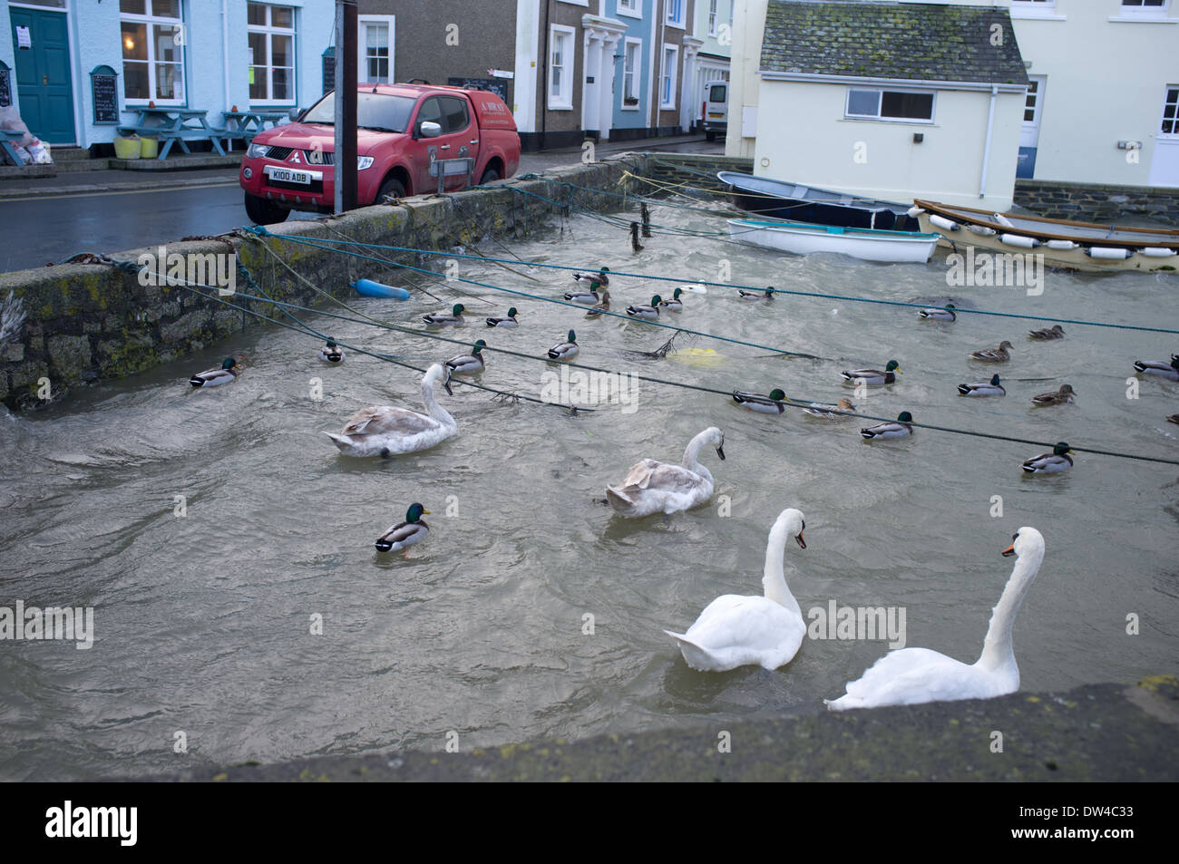 High tide in Flushing, Cornwall, UK Stock Photo