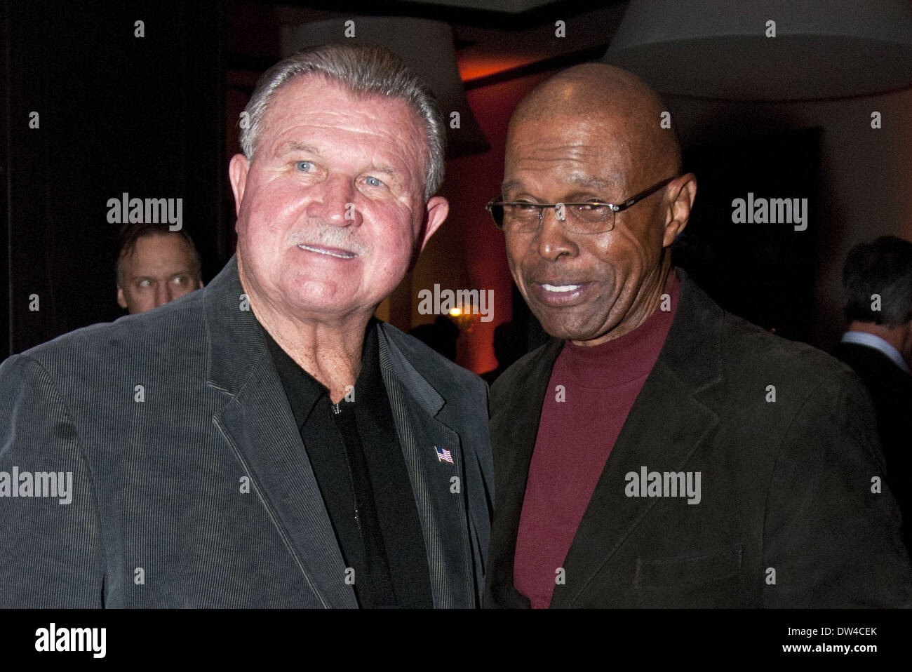 Mike Ditka with honorary host Gale Sayers Legends fight night honoring Mike Ditka held at Chicago Illuminating Company Chicago, Illinois - 04.10.12 Featuring: Mike Ditka with honorary host Gale Sayers Where: IL, United States When: 04 Oct 2012 Stock Photo