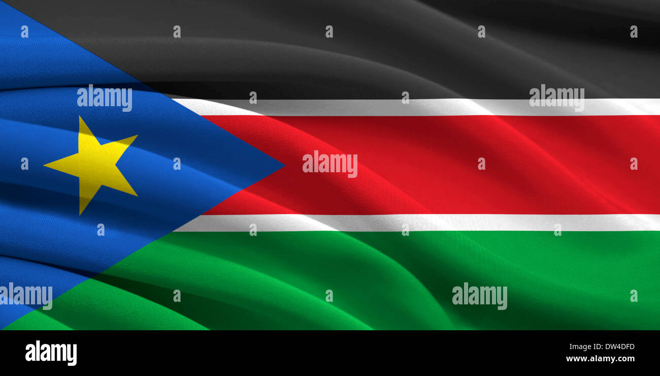 Flag of South Sudan waving in the wind Stock Photo - Alamy