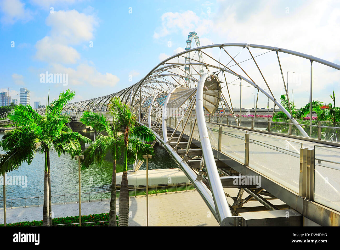The Helix Bridge in Singapore. Is a bridge in the Marina Bay. Stock Photo