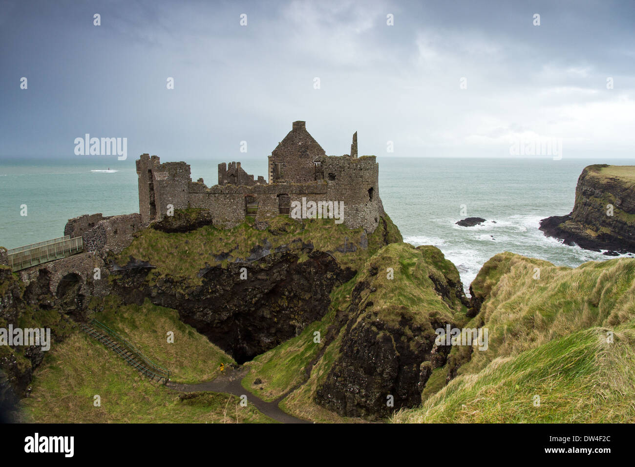 Dunluce Castle, a ruined medieval castle in Northern Ireland Stock Photo