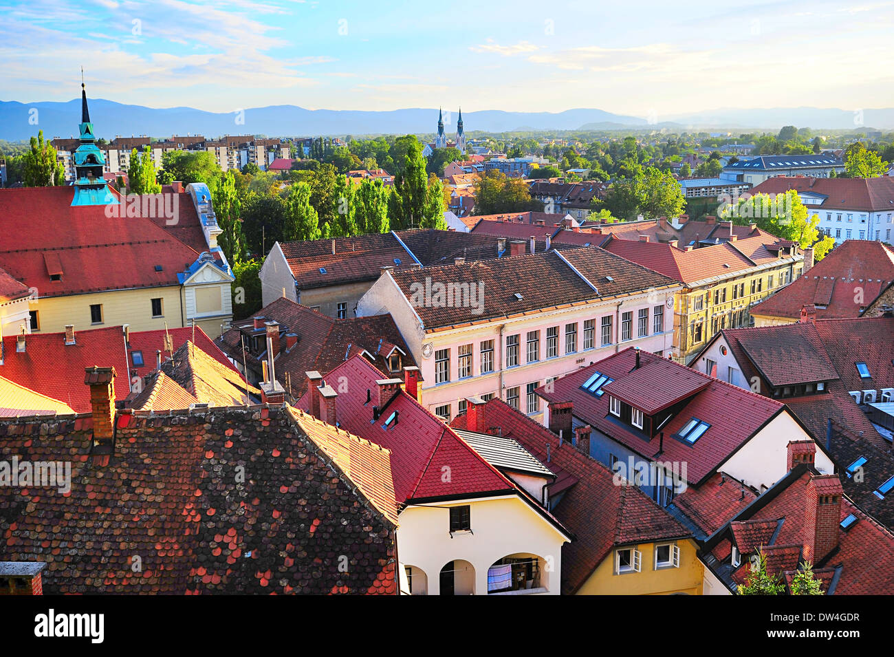 Top view of Ljubljana old town at sunset, Slovenia Stock Photo