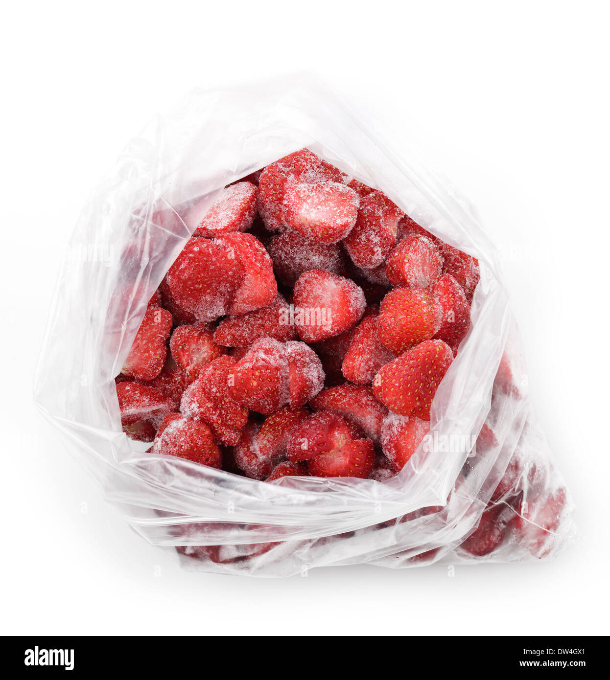 Frozen Strawberries In A Plastic Bag Stock Photo Alamy