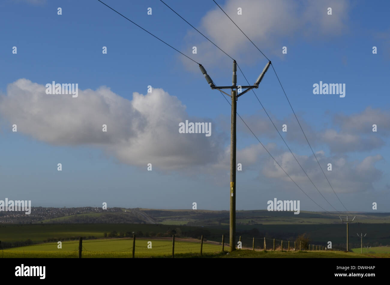 Electricity pylon in rural Sussex,England. Stock Photo