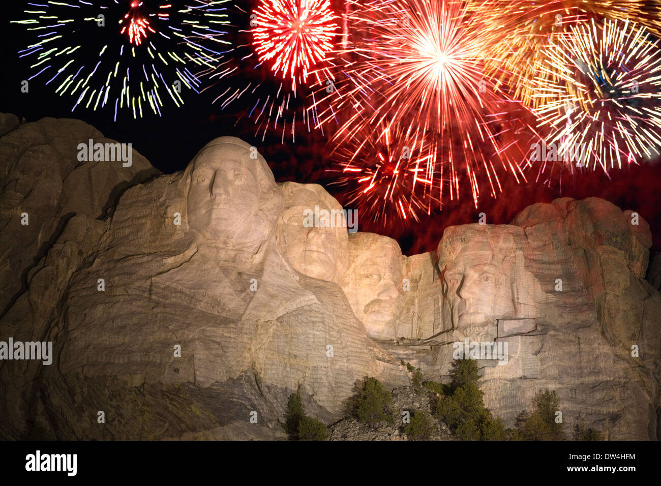 4Th July Mt Rushmore At Night / Carved by Dynamite, Massive Founding