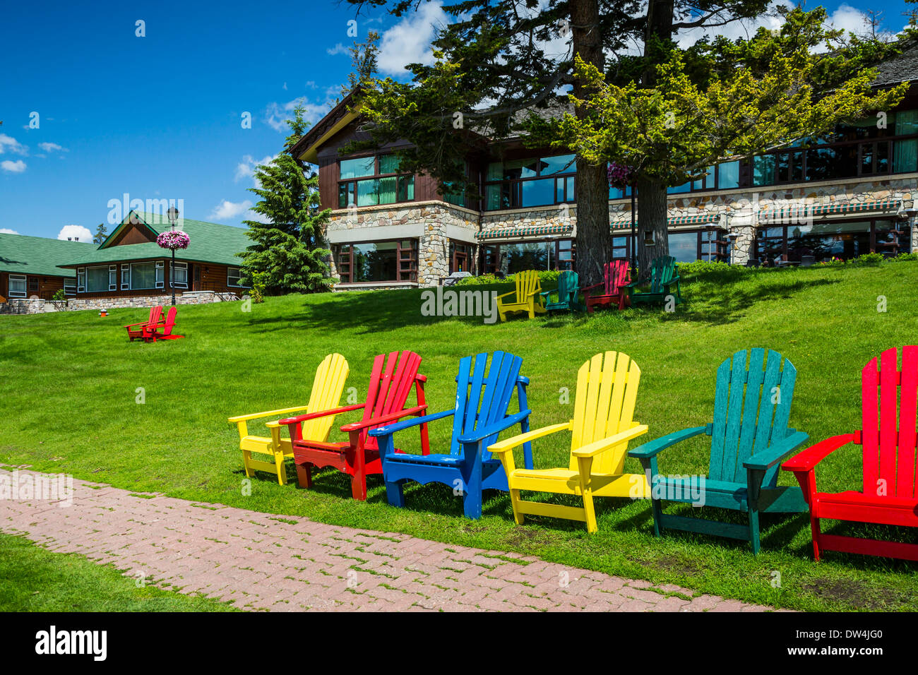 Colorful Lawn Chairs Beside The Lake At The Fairmont Jasper Park