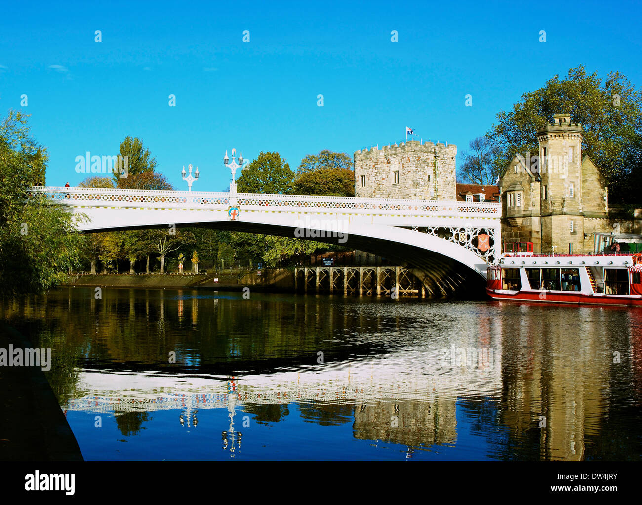 Lendal Tower and Lendal Bridge a Gothic style 19th-century iron bridge crossing the river Ouse York north Yorkshire England Stock Photo