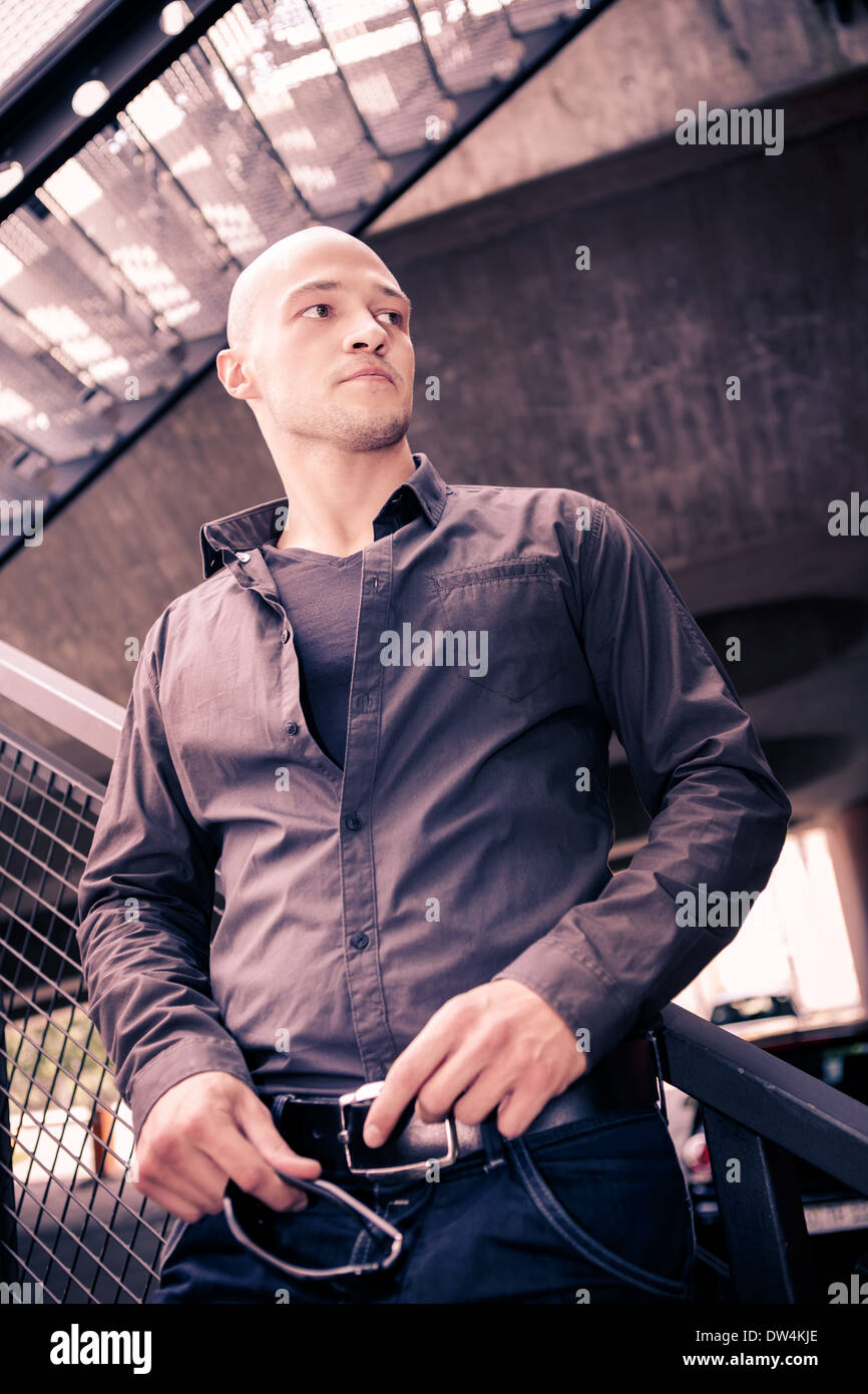 portrait of young a man in a town Stock Photo