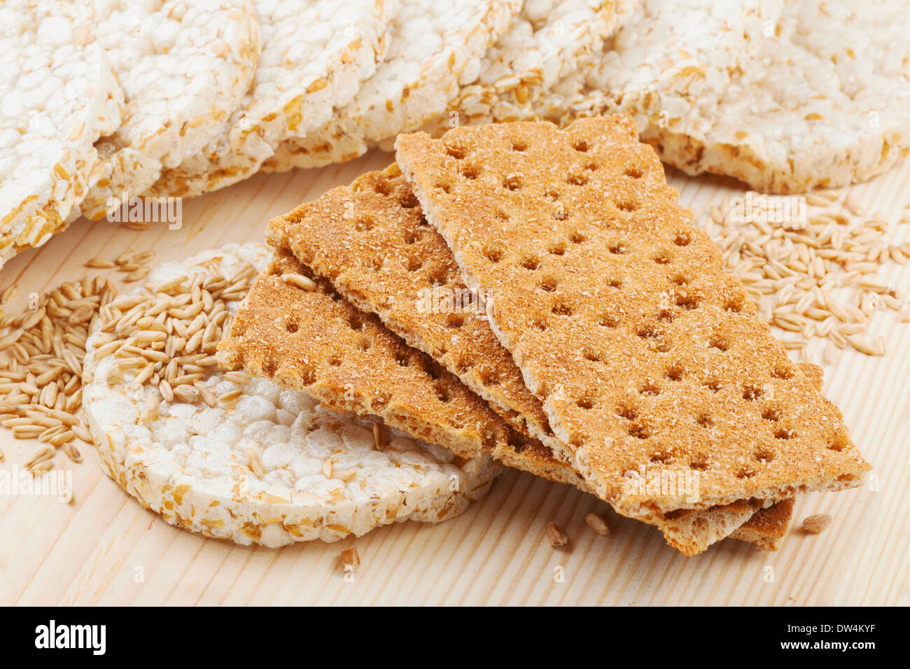 grain Crispbread, different types of cereal crackers Stock Photo Alamy