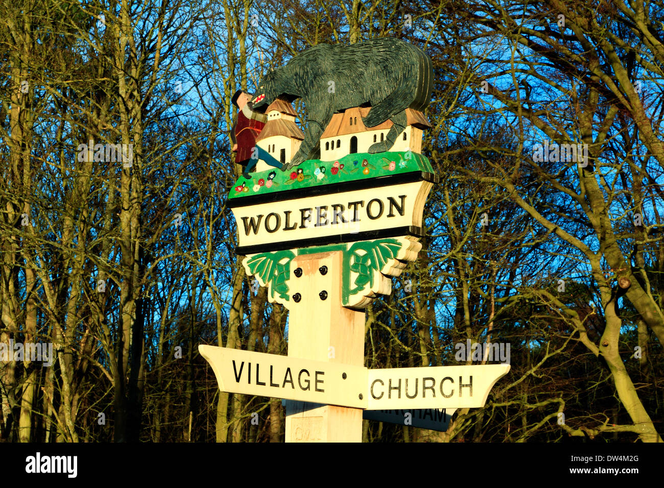Wolferton, Norfolk, village sign, England UK Stock Photo