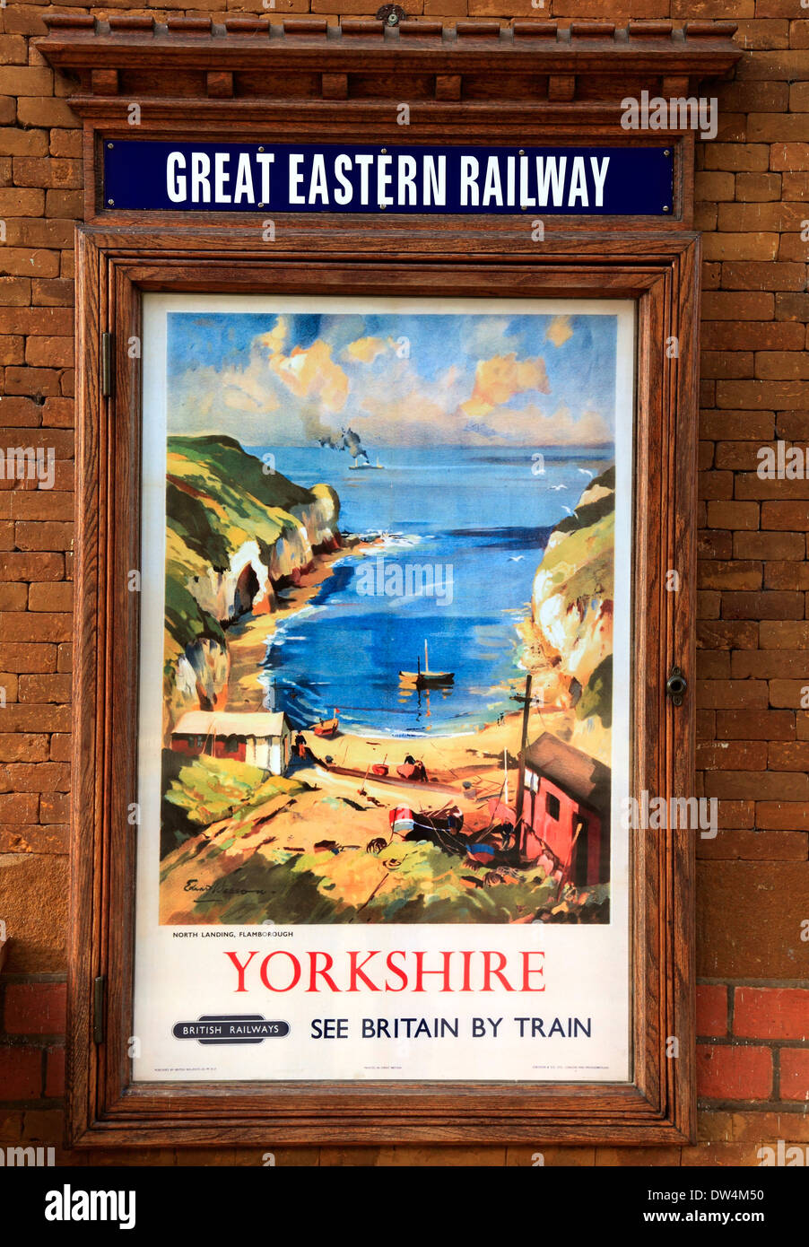 British Railways advertising poster, 1948, Wolferton Station, artist view of Flamborough, Great Eastern Railway, Norfolk Stock Photo