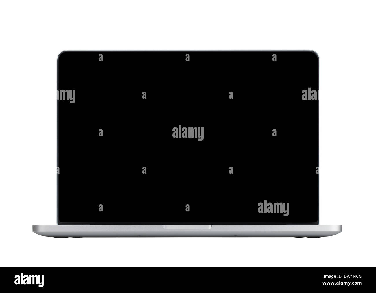 Laptop with blank black screen. Isolated on white background Stock