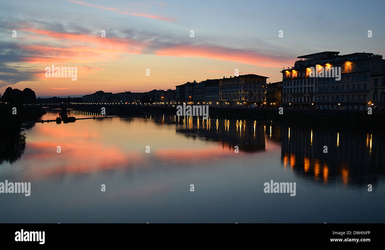 Sunset over Arno river Stock Photo
