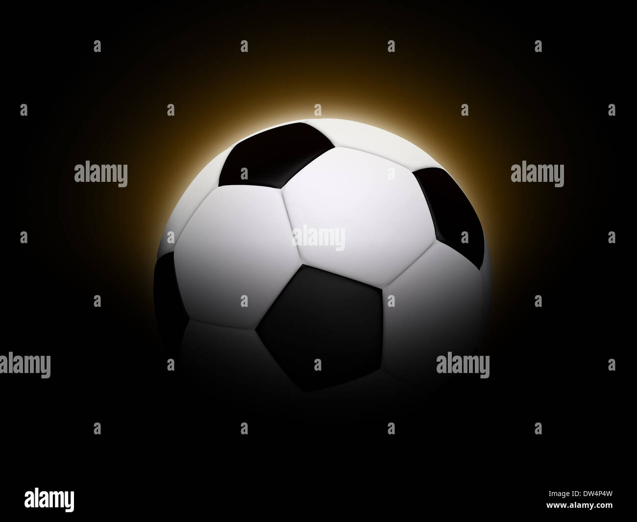 Soccer ball / football with an orange glow on a black background