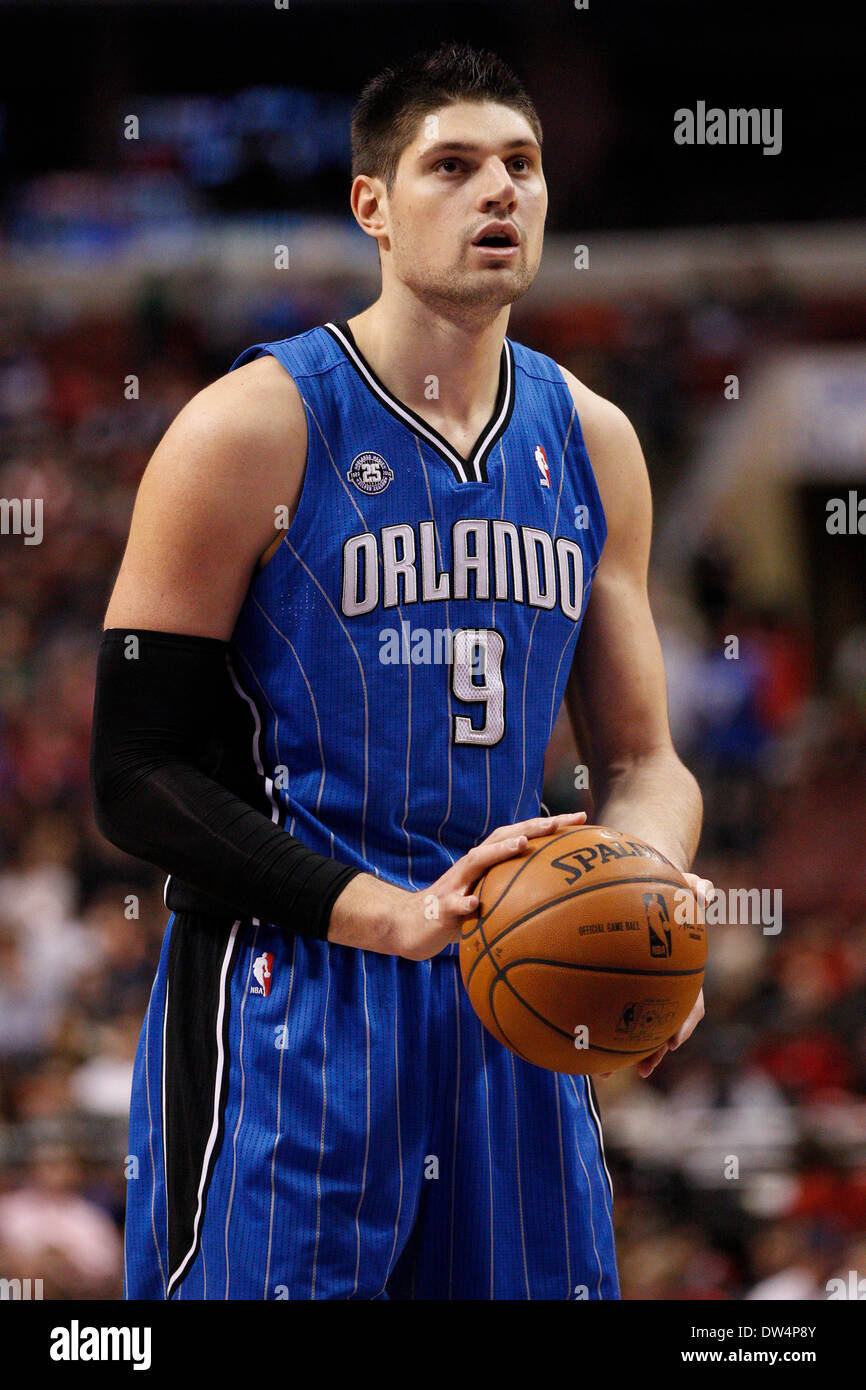 February 26 2014 Orlando Magic center Nikola Vucevic 9 looks