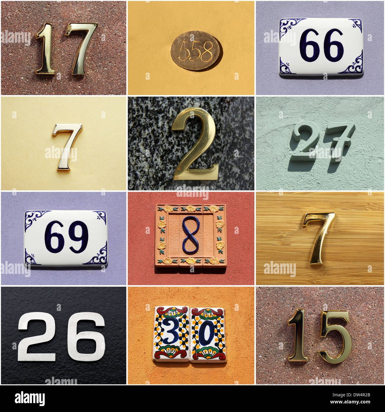 Collection of colorful house numbers Stock Photo - Alamy