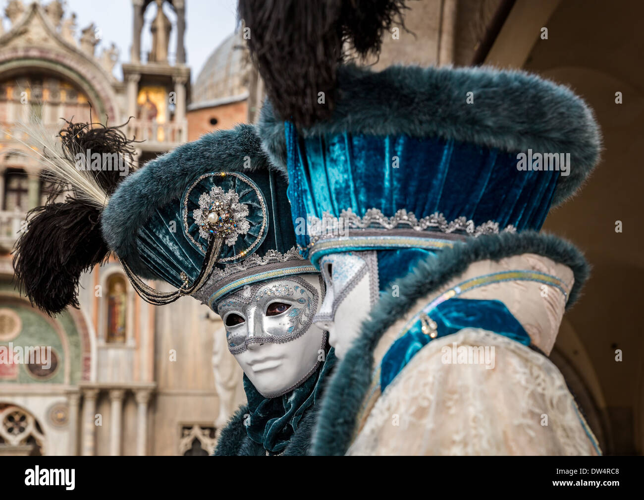 Two persons dressed up for the Carnival in Venice, Italy, Europe Stock Photo