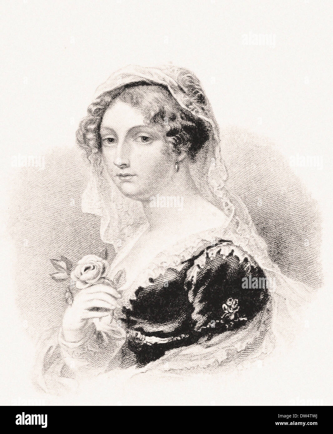 Portrait of Princess Charlotte - American engraving XIX th century Stock Photo