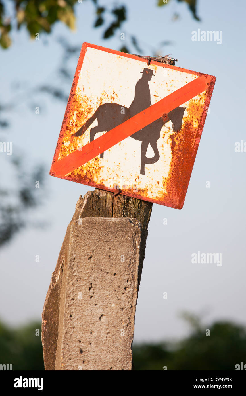 No horse riding sign, Kiskunsag National Park, Hungary Stock Photo