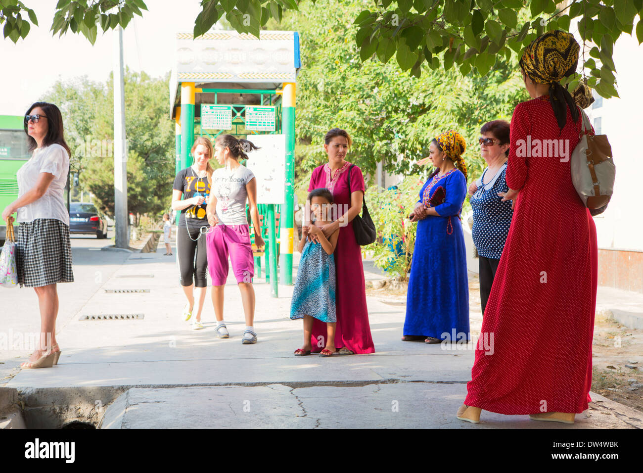 People waiting for a bus, Ashgabat, Turkmenistan Stock Photo