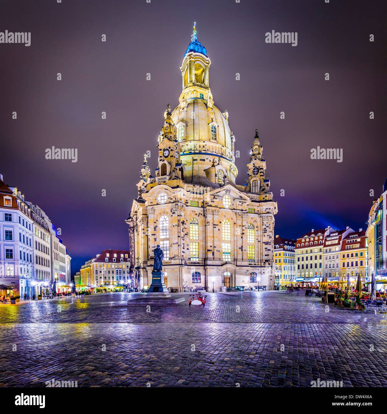 Dresden, Germany at Neumarkt Square and Frauenkirche at night. Stock Photo