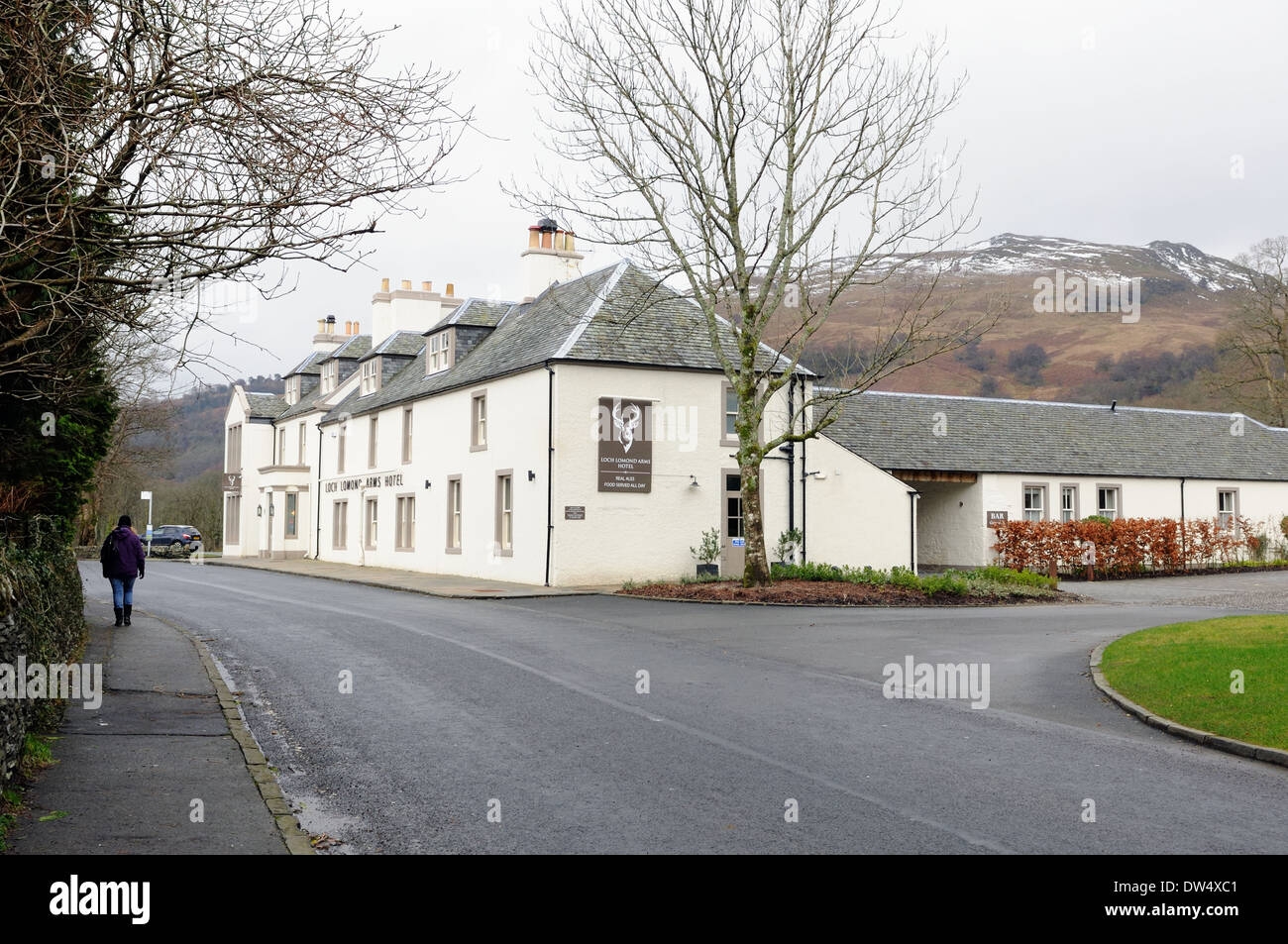 The Loch Lomond Arms hotel during winter in Luss, Scotland, UK, Europe