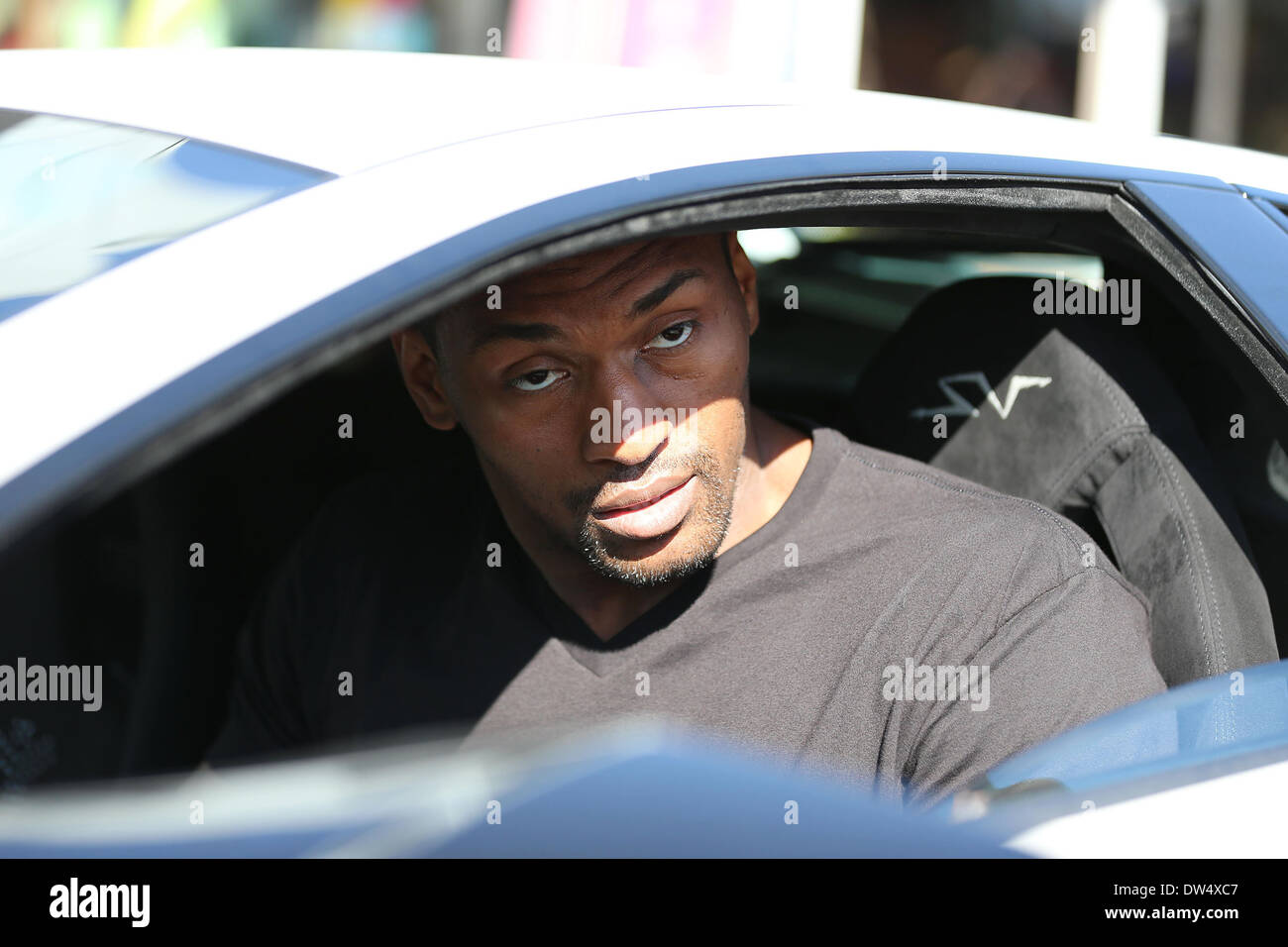LA Laker, Ron Artest leaves Toast Bakery in West Hollywood after having lunch. Ron is wearing a Mr Pink Energy Drink T-shirt and drove to the restaurant in his Lamborghini. Los Angeles, California - 08.10.12 Where: United States When: 08 Oct 2012 Stock Photo