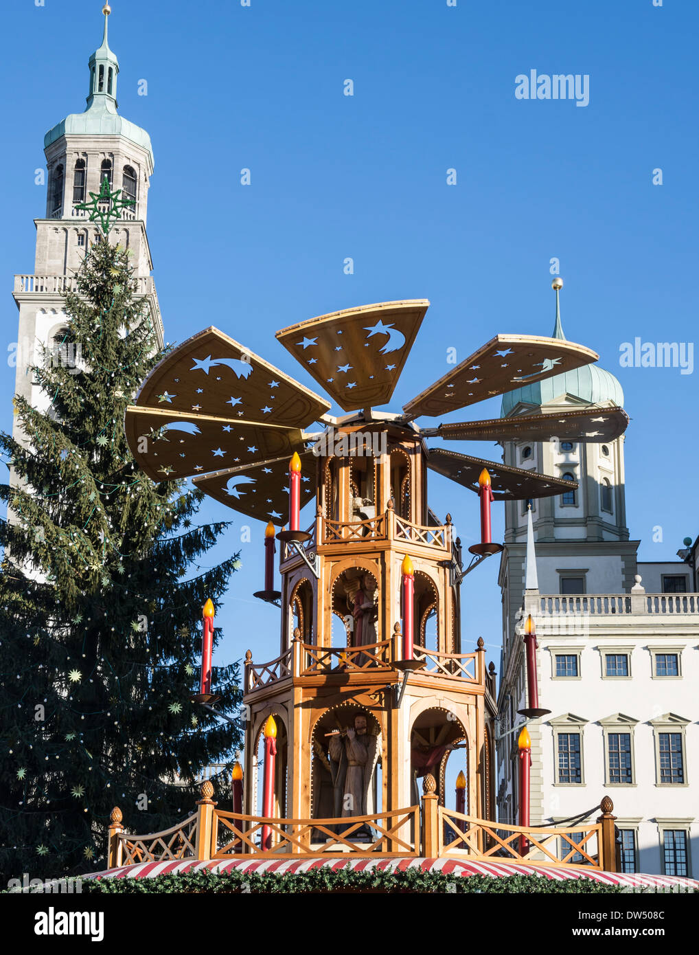 Pyramid at the Christkindlmarkt in Augsburg Stock Photo