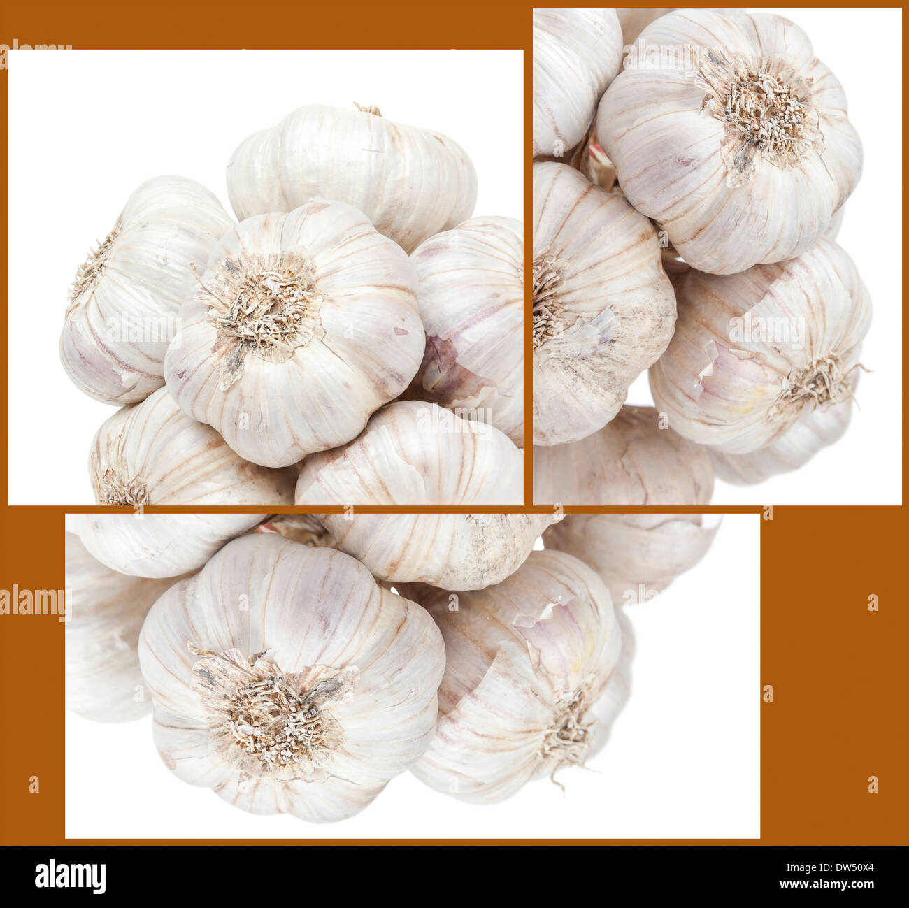 Set of bunch of garlics isolated to white background Stock Photo