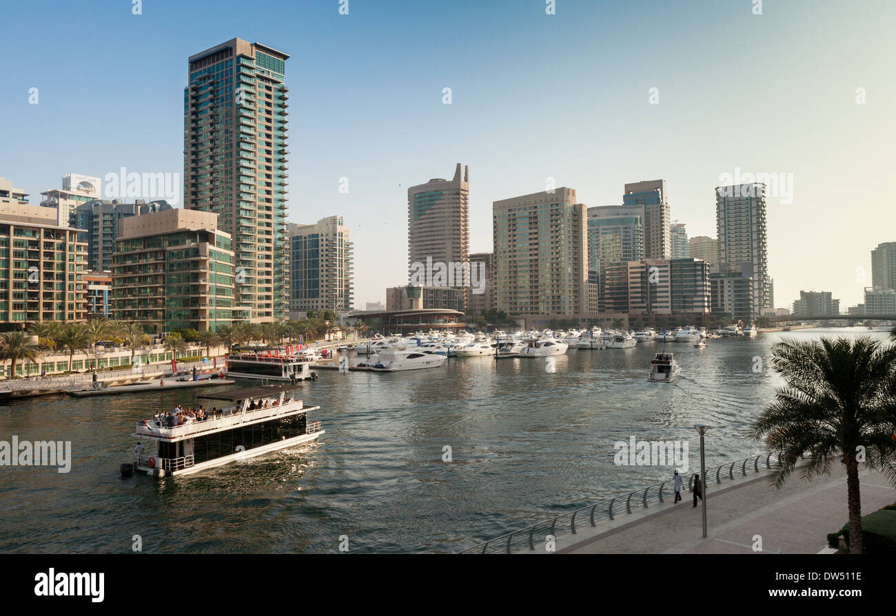 Tourist tour boat, Dubai Marina, Dubai, UAE, United Arab Emirates Middle East Stock Photo