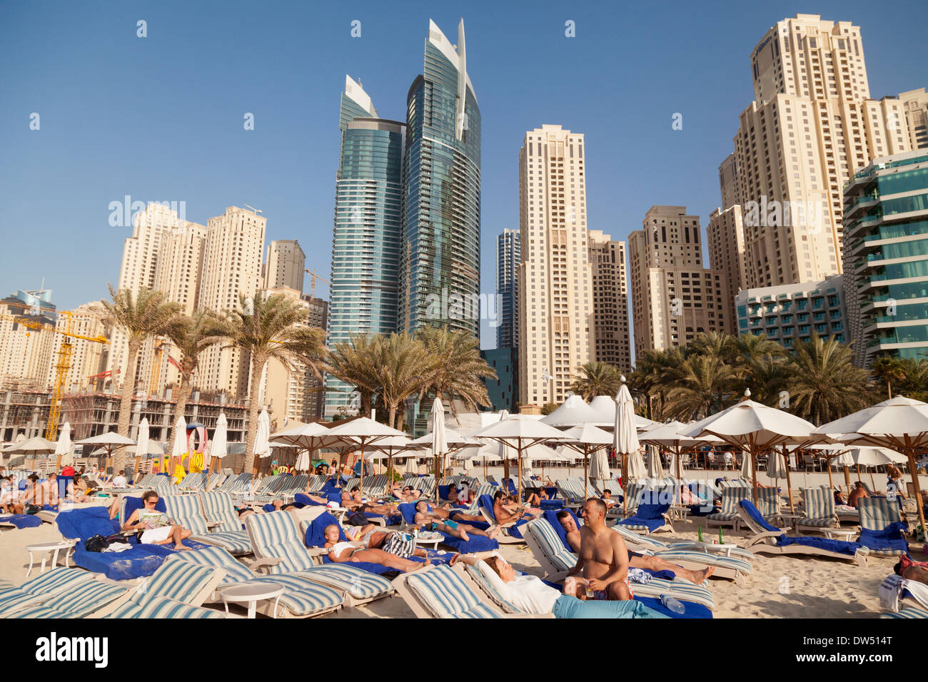 Dubai beach at the Hilton Hotel, Jumeirah Towers, Dubai UAE, United Arab Emirates Middle East Stock Photo