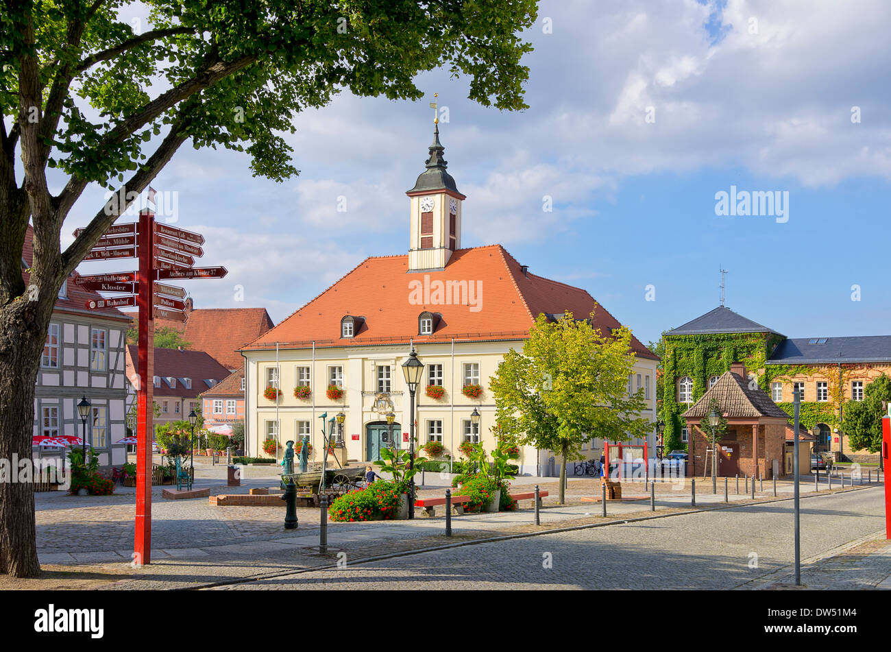 Town Hall And Market Square, Angermunde, Germany. Stock Photo