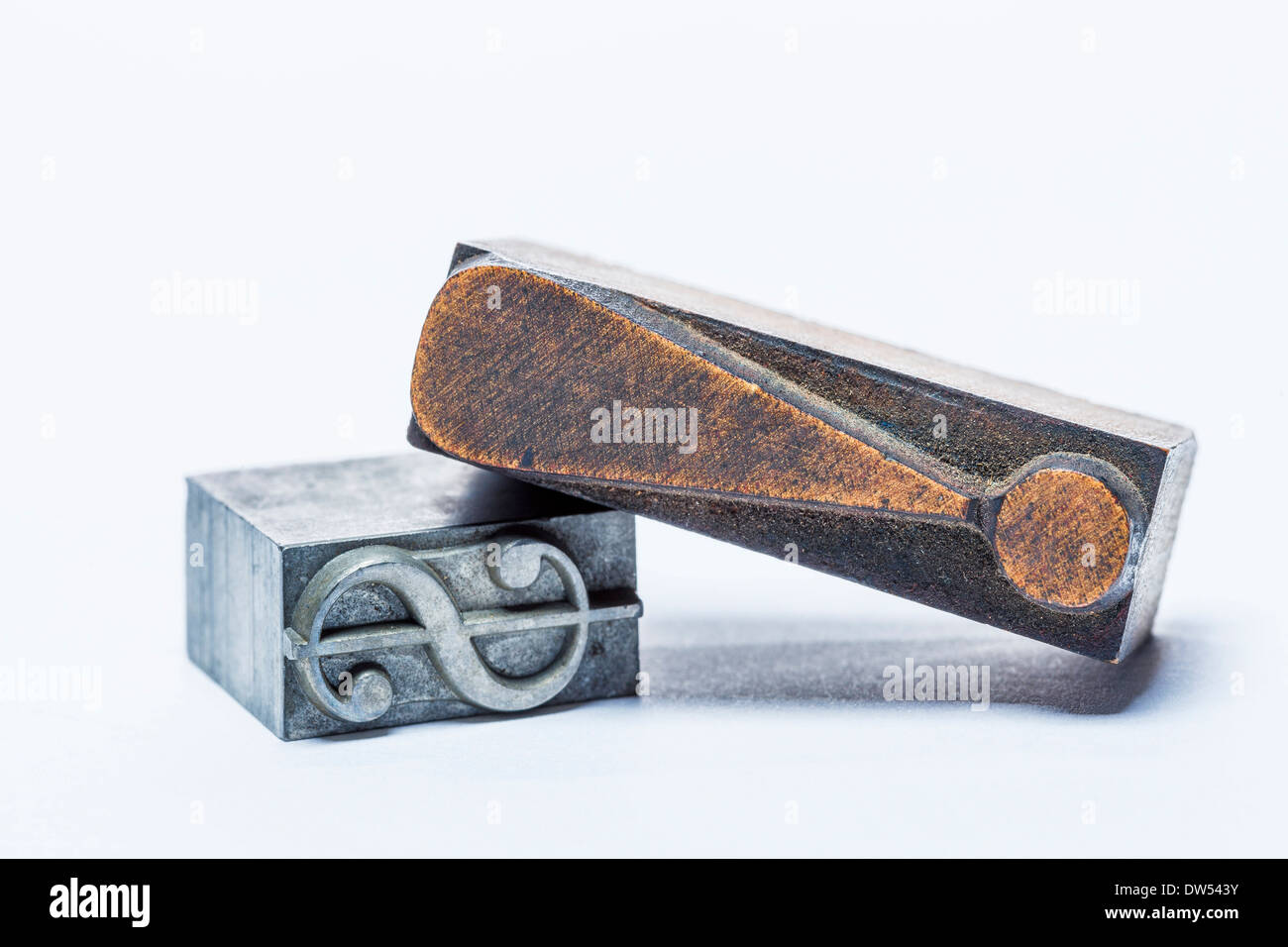 metal and wood  movable type of us dollar sign and exclamation mark Stock Photo