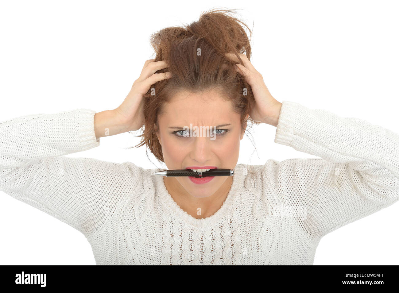 Beautiful girl looking menacingly dangerously from under the forehead Stock  Photo - Alamy