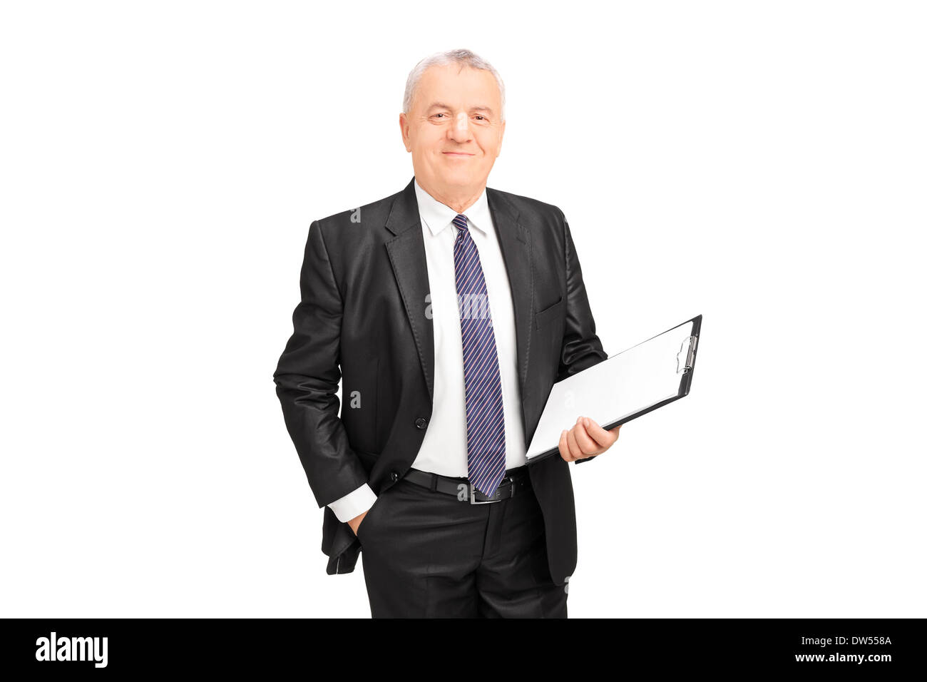 Mature businessman holding a clipboard Stock Photo - Alamy