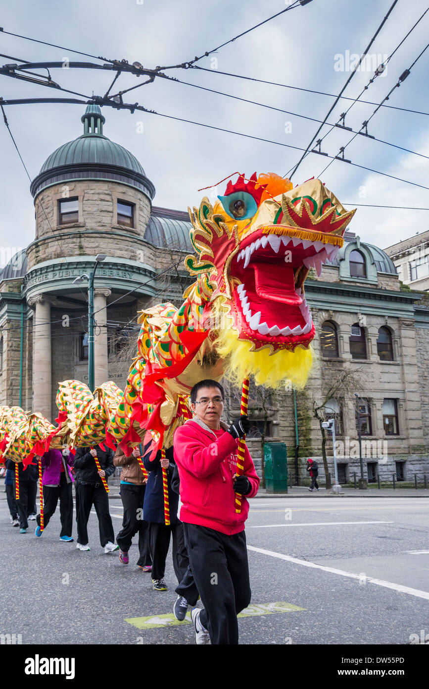 Dragon team getting ready for the Chinese New Year Parade, Vancouver, British Columbia, Canada Stock Photo