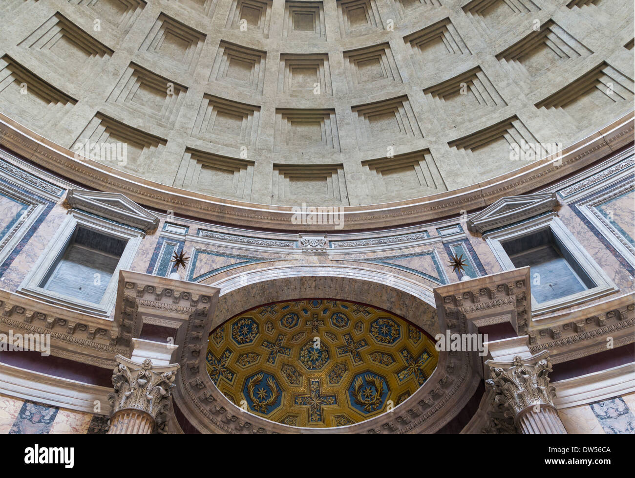 Above the main altar, choir vault of the Pantheon in Rome, Italy. Stock Photo
