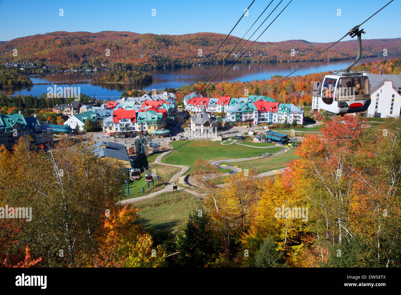 Mont Tremblant Lake and village in autumn, Quebec, Canada Stock Photo