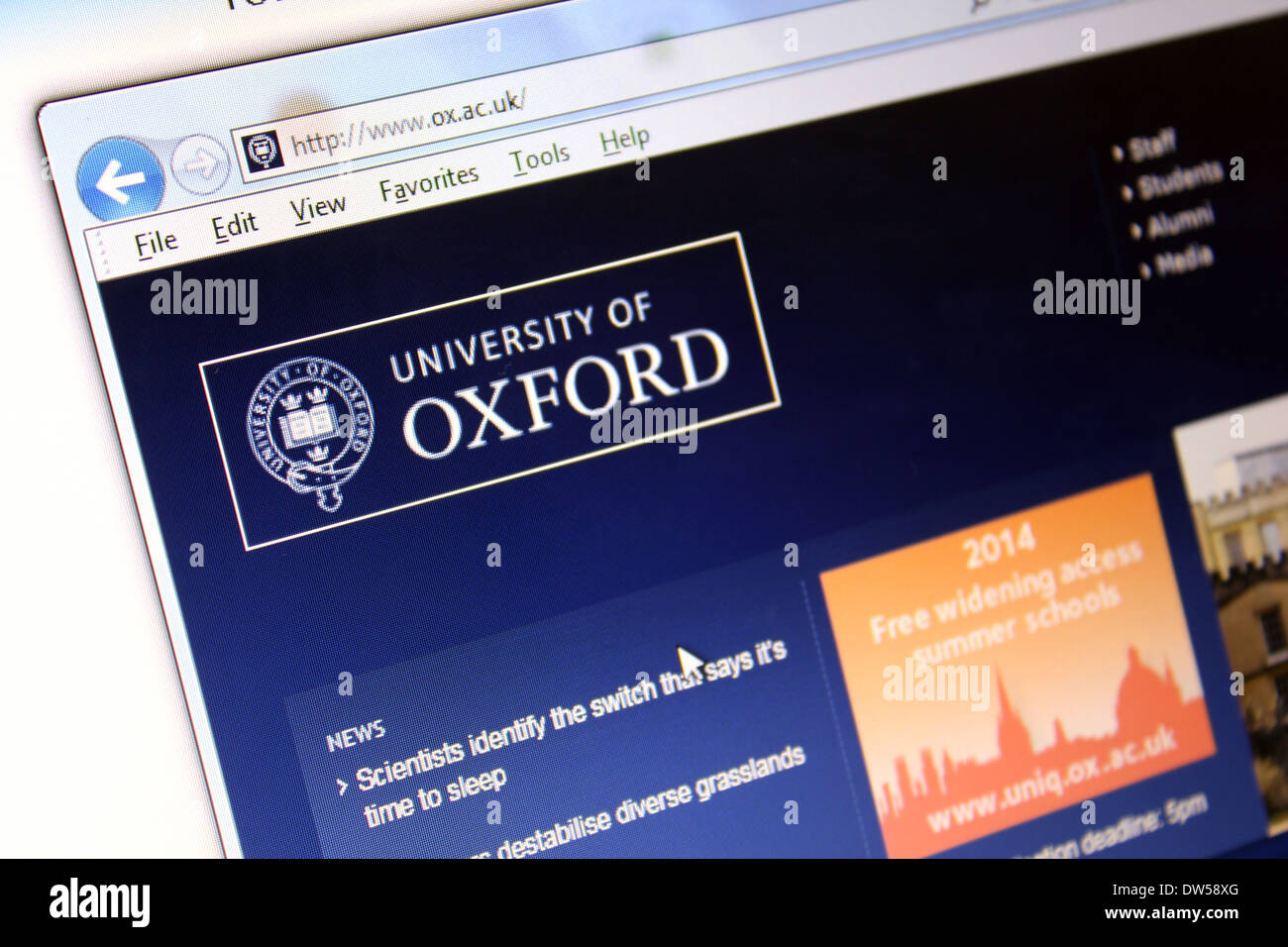 University of Oxford website Stock Photo
