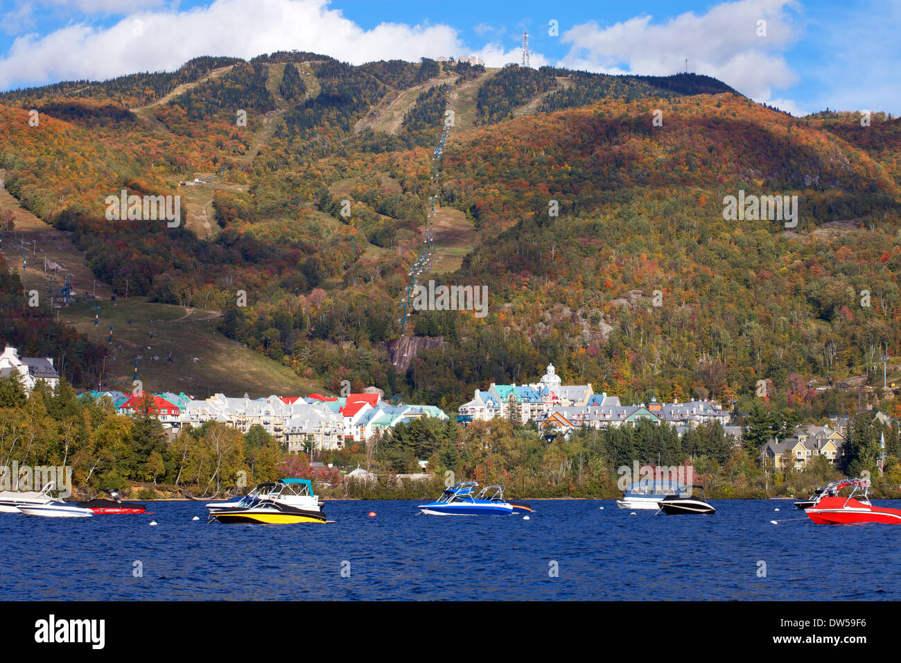 Mont Tremblant Lake and village in autumn, Quebec, Canada Stock Photo