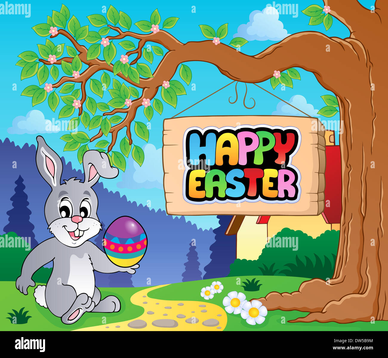 Image with Easter bunny and sign 3 - picture illustration Stock Photo ...