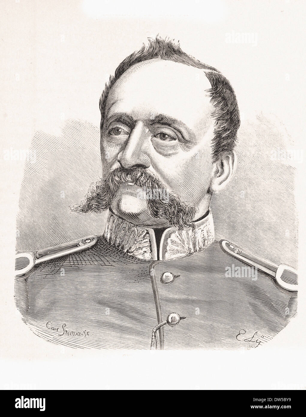 Portrait of General von Lutz - Engraving XIX th century Stock Photo