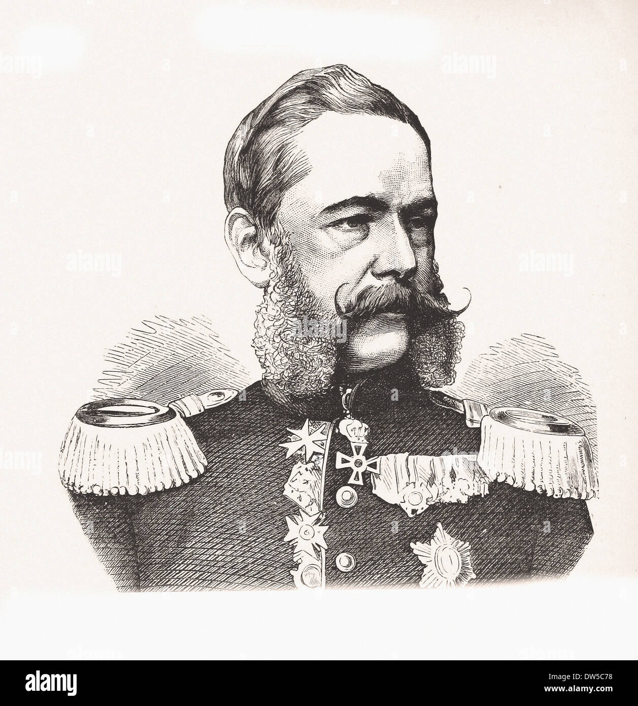Portrait of Lieut-Général von Fabrice - French engraving XIX th century Stock Photo