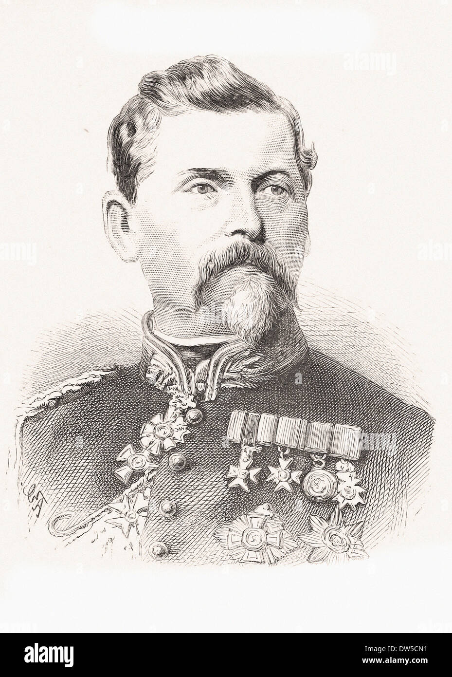 Portrait of Général von der Tann - Engraving XIX th century Stock Photo