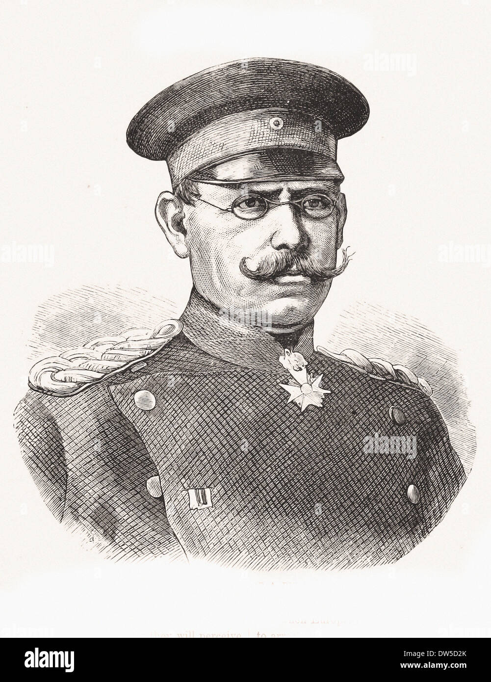 Portrait of Lieut-Général von Glumer - Engraving XIX th century Stock Photo