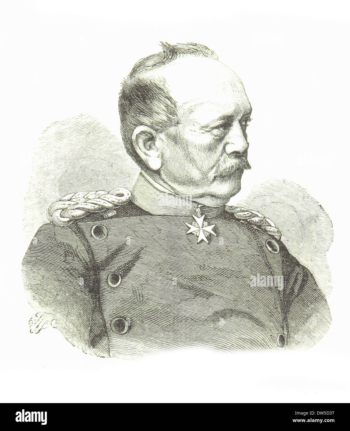 Portrait of Général von Fransecky - Engraving XIX th century Stock Photo
