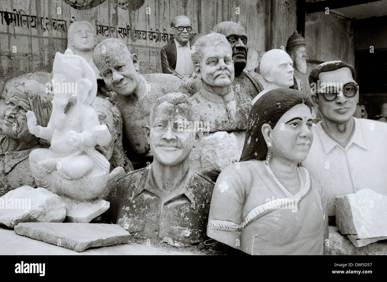 Jaipur in Rajasthan in India in South Asia. Travel Art People Head Heads Surreal Surrealist Surrealism Bizarre Indian Craft Stonemason Stock Photo