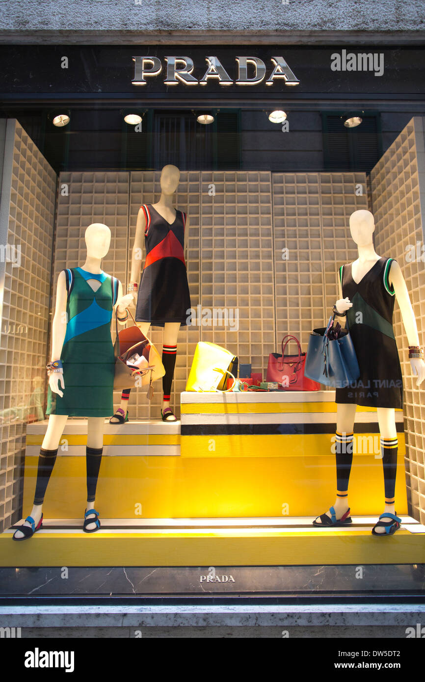 Prada fashion boutique window, Via Della Spiga, Milan, Milano, Lombardy,  Italy Stock Photo - Alamy